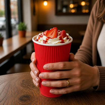Restaurantware 16 Ounce Ripple Wall Disposable Coffee Cups, 500 Insulated Red - Image 5
