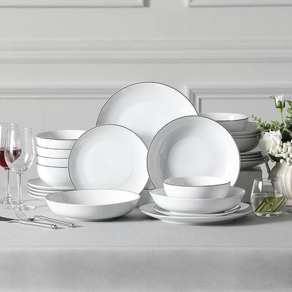 MALACASA 24-Piece Porcelain Dinnerware Set, - Image 7