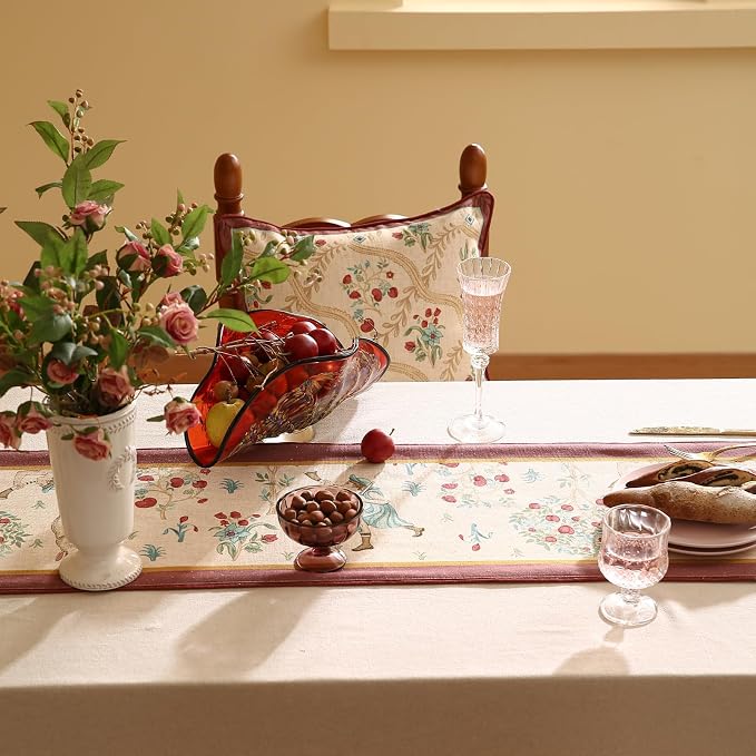 patdrea Designer Idyll Linen Table Runner, Vintage Beige Farmhouse - Image 4