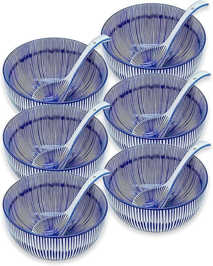 28Oz Ceramic Soup Ramen Bowl Set of 6 by KeQiu