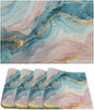 Marble Linen Placemats Set of 4, Modern Luxury Foil Texture Pink Blue Gold Marble Washable Cloth Place Mats, Non-Slip Dining Table Placemats for Home Kitchen Party Banquets Decor 12x17 Inch