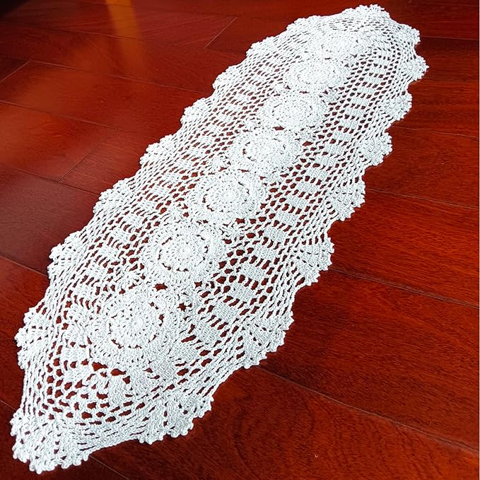 Phantomon Oval Lace Table Runner Doilies Floral Table Scarf Furniture Cloth - Image 3
