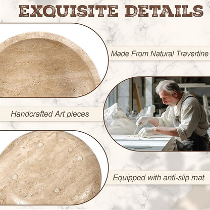 LemonRoad Travertine Decorative Bowl 7.8"x 2" Marble Round Stone Bowl for Entryway Key, Fruit, Kitchen Counter, Dining Table Centerpiece, Office Decor(Beige)