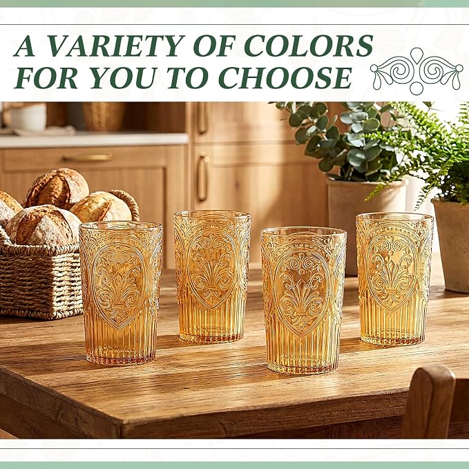 24 Pcs 16 oz Plastic Vintage Drinking Glasses Stemless Ribbed Highball Glasses - Image 6