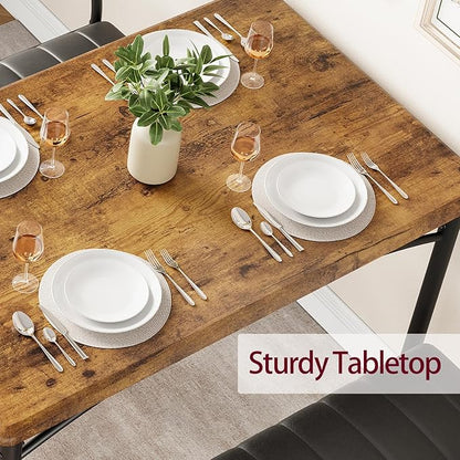 4-Piece Small Dining Table Set – Wood Table with 2 Upholstered Chairs & Bench, Space-Saving Retro Kitchen Dining Set for Small Apartment/Dining Room, Brown