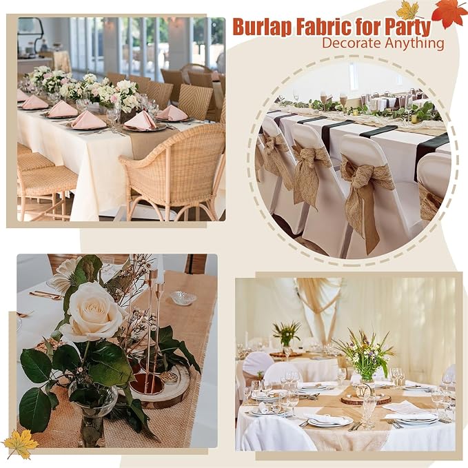 4 Pieces Burlap Table Runners 13x108 Inch Rustic Boho Table Runner | Farmhouse - Image 6