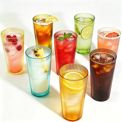 Plastic Drinking Glasses 8PCS, 19oz Reusable Kitchen Cups | Unbreakable by WowProLiv