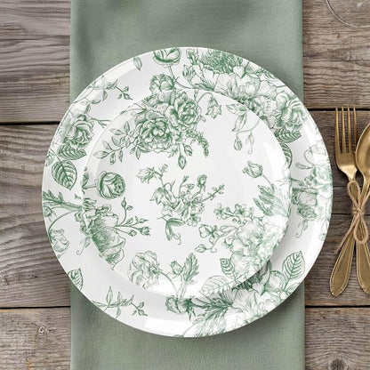 Efavormart 10-Pack French Toile Plastic Dessert Plates – Sage Green & White by efavormart
