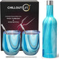 CHILLOUT LIFE 12 oz Stainless Steel Wine Tumblers 2 Pack & 1 Insulated Wine Bottle - Double Wall Vacuum Insulated Wine Glasses Cups with Lids and Straws Set Keeping Cold & Hot Gift Set