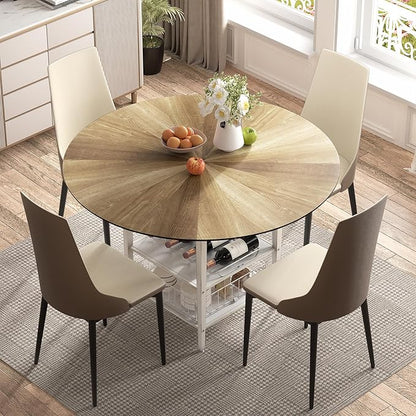VFK 47 Inch Round Dining Table Set for 4-6 People, Large Farmhouse Kitchen Dining Table Set with Chairs and Storage Rack, Metal Base Round Table for Home Dining Room Living Room