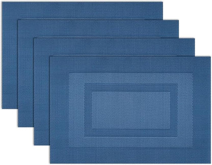 Winknowl Placemats Set of 4, Washable Vinyl Woven Placemats, Heat Resistant & Wipeable Table Mats for Kitchen Dining Table (Navy Blue)
