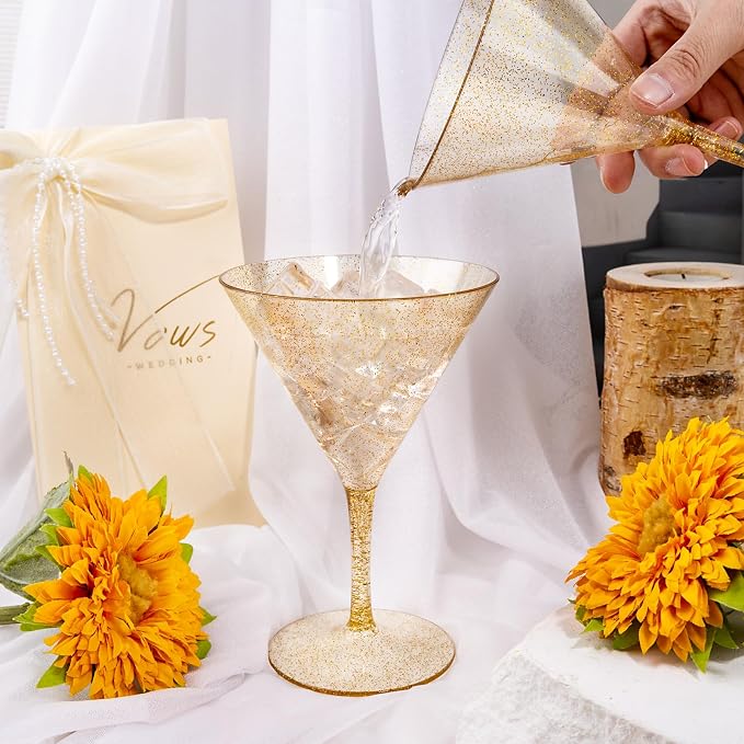 Liacere Martini Glasses Set of 6-11oz Plastic Gold Plastic Martini - Image 6