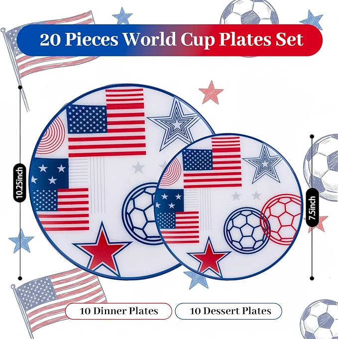 20 Red and Blue Plastic Soccer Plates, Disposable Plates - Image 2