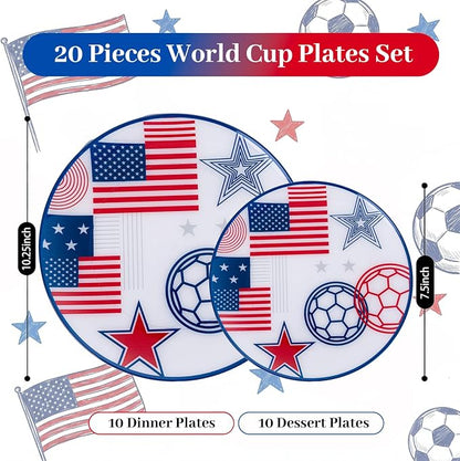 20 Red and Blue Plastic Soccer Plates, Disposable Plates - Image 2