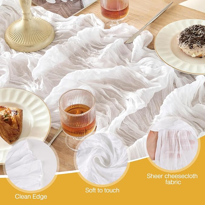 12 Pack White Cheesecloth Table Runner Boho Gauze Wedding Decor | 120 Inch - Image 5