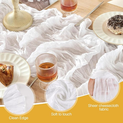6 PackWhite Cheesecloth Table Runner Boho Gauze Wedding Decor | 120 Inch Sheer - Image 5