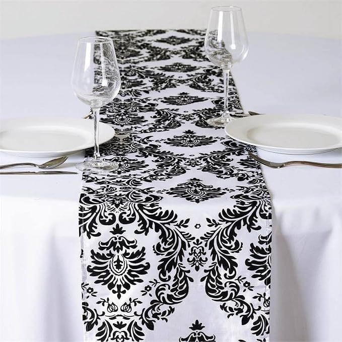 Efavormart 5PCS of Black Damask Flocking Premium Table Top Runner - Image 6