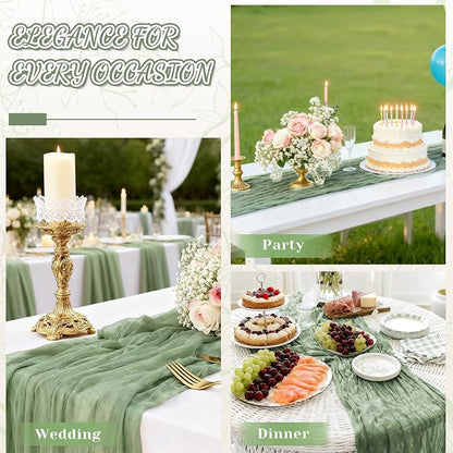 2 Pack Cheesecloth Table Runner, 120 Inch Sage Green Table Runner - Image 2