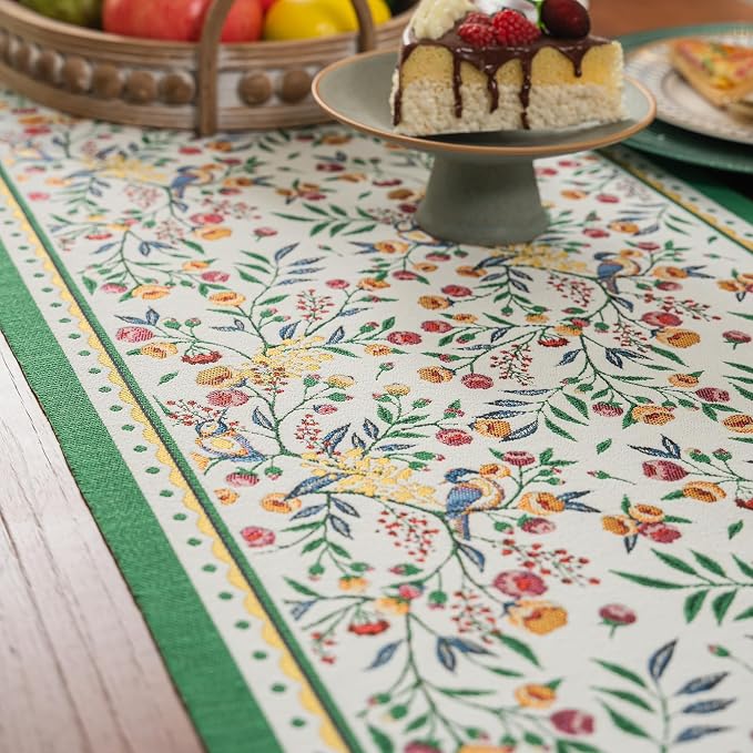 Floral Table Runner with Tassel Edges, Cotton Blend Decorative Runner - Image 2