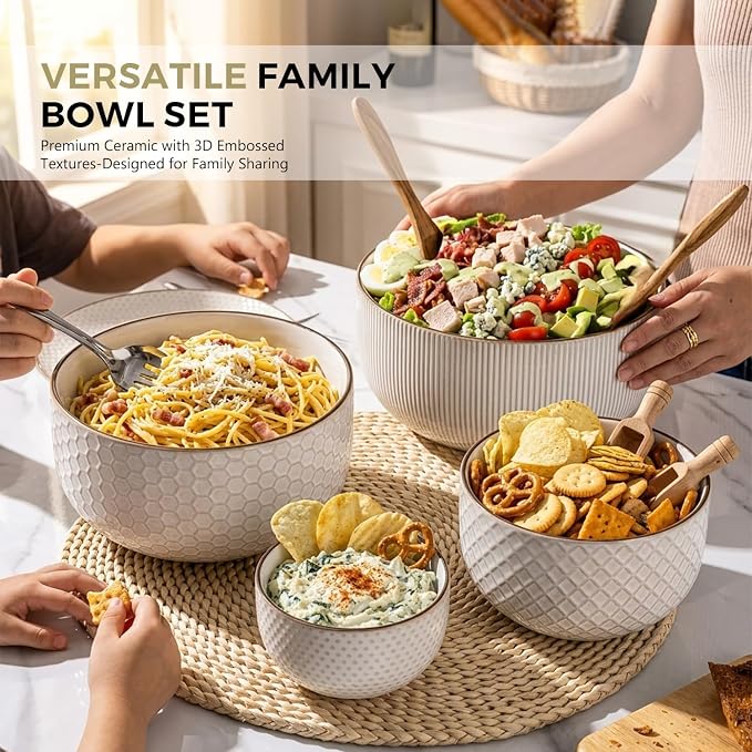GBhome Ceramic Mixing Bowls Set of 4, Stoneware Nesting Serving Bowls | - Image 8