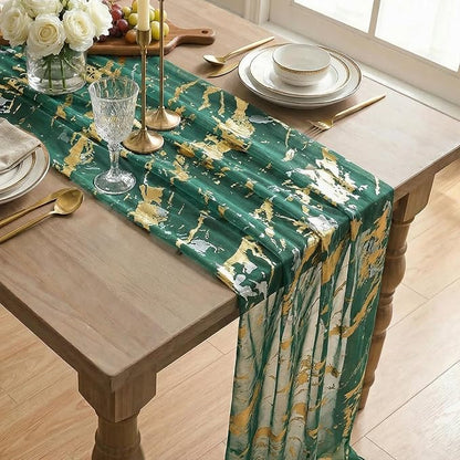 Artoid Mode Marble Pattern Green Gauze Table Runner 10FT, Glitter Metallic Foil - Image 4
