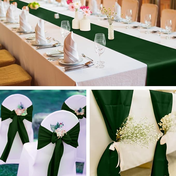 Aneco 12 Pack Satin Table Runner 12 x 108 Inch Forest Green Long Wedding Satin - Image 6