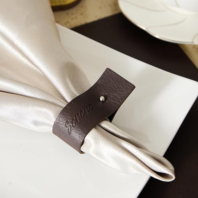Dark Brown Napkin Rings Set of 6 – Elegant Leather Napkin Ring Holders - Image 4