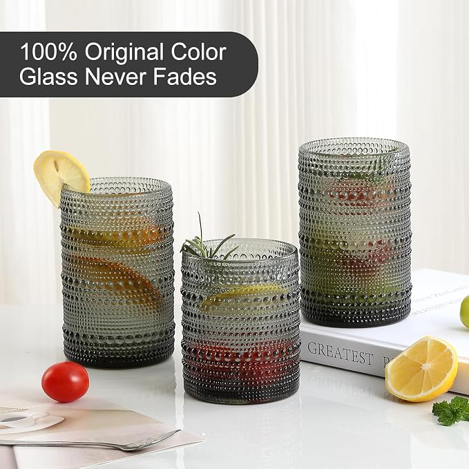 ZMOWIPDL 12oz & 15oz Hobnail Drinking Glasses, - Image 3