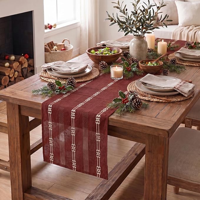 Artoid Mode Red Farmhouse Embroidered Hollow Christmas Table Runner, Seasonal - Image 3