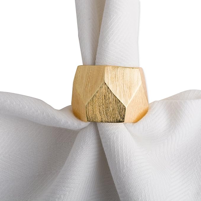 DII Decorative Geometric Napkin Ring Set, Triangle Band Gold - Image 4