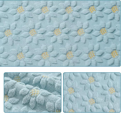 Artoid Mode Blue Soft Plush Faux Fur Jacquard Embroidery Sunflower Spring Table - Image 6