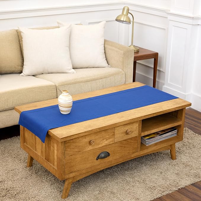 Solino Home 100% Pure Linen Table Runner Blue, Classic Hemstitch 14 x 60 in | by SolinoHome