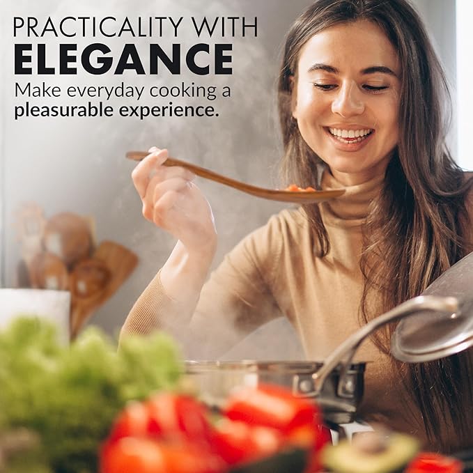 Zulay Kitchen 12-Piece Teak Wooden Utensils for Cooking - Natural Teak Utensil Set with Premium Gift Box - Non-Stick Wooden Spoons for Cooking - Kitchen Gift Set - Comfortable Grip Wooden Utensil Set