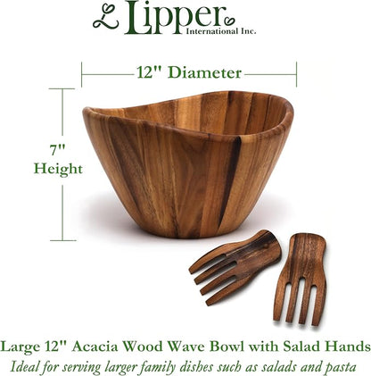 Acacia Wave Bowl with Salad Hands - Image 3