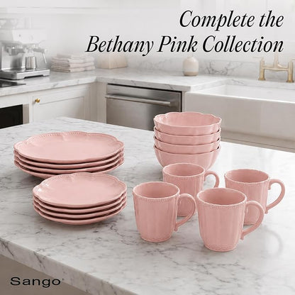 SANGO Bethany Pink Mugs Set of 4, 15 oz Stoneware Pink Coffee Mugs, Vibrant - Image 5