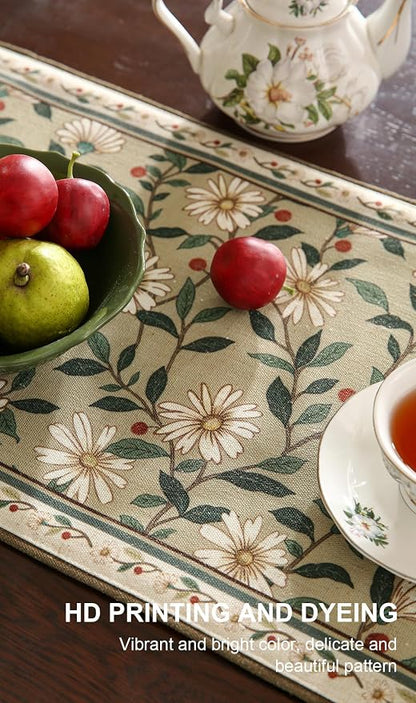 Designer Vintage Linen Long Table Runner, Floral Pattern, Dining Table - Image 4