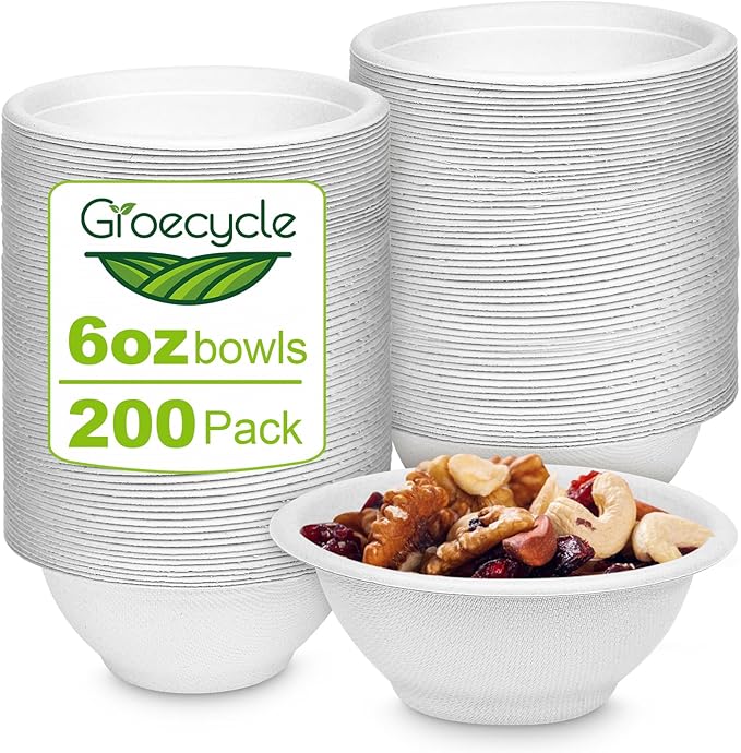 6 oz Small Disposable Bowls, 200 Pack Chili Disposable | Eco-friendly Sugarcane by Unknown