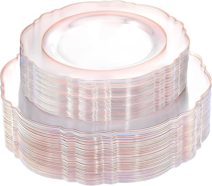100pcs Rose Gold Plates Plastic Disposable by WDF