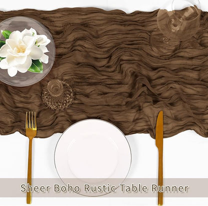 3 Pack Brown Cheesecloth Table Runner, 17 x 108 inch, Semi Sheer Boho Cheese - Image 5