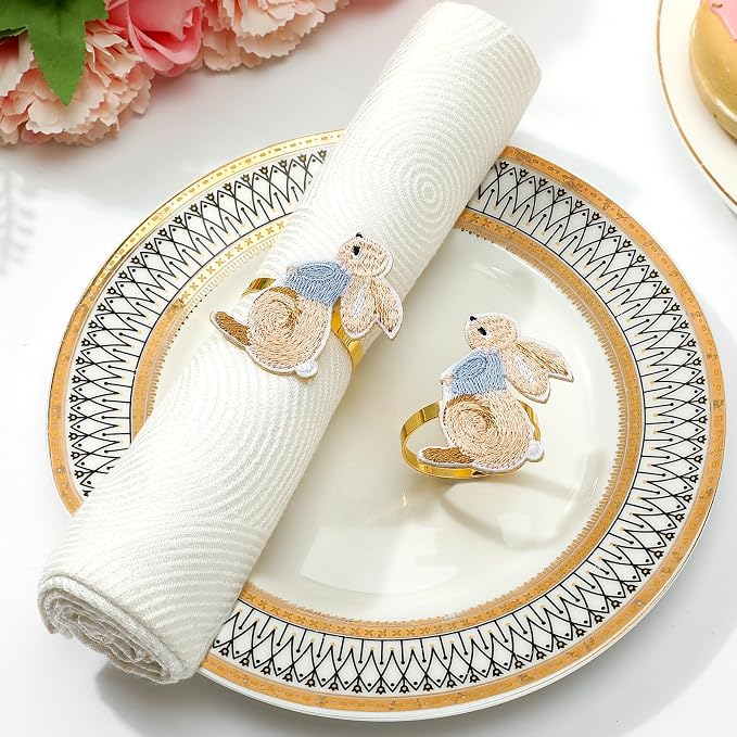 Lewondr 6 Pack Easter Bunny Napkin Rings, Easter Napkin Rings Decoration | - Image 7