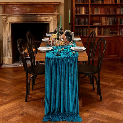 Peacock Blue Velvet Table Runner 29x120 Inch Luxury Retro Thick Runners | 3 - Image 4