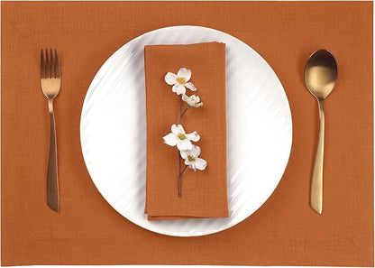 D'Moksha Homes Linen Rust Placemats Set of 8-100% Pure Linen Placemats 14 x 19 Inch for Spring, Easter - Handcrafted and Machine Washable