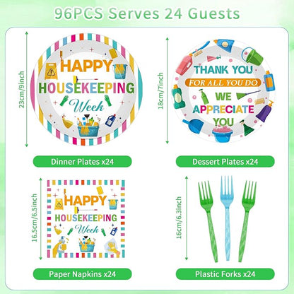 96 Pcs Housekeeping Week Party Supplies Kit 24 Plates 24 Dessert Plates 24 - Image 2