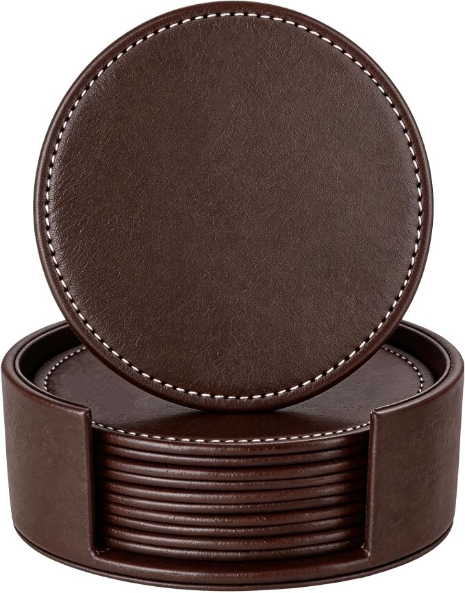 Set of 6 Round Leather Coasters by AUMISKY