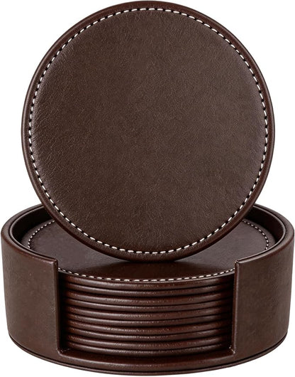 Set of 6 Round Leather Coasters by AUMISKY