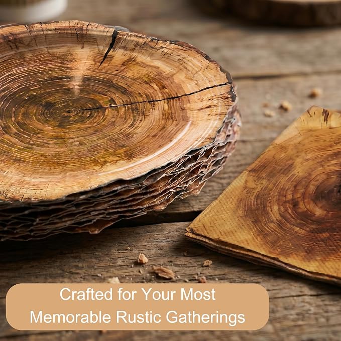 100 Pcs Disposable Rustic Wood Grain Slice Tableware Set - Image 7
