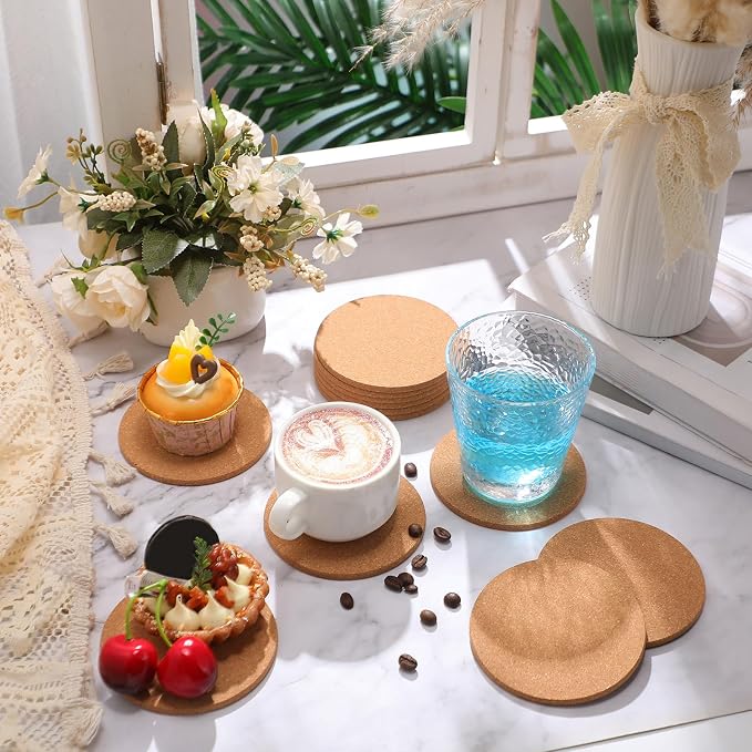 Boao 12 Pcs 4 Inch Round Absorbent Cork Coasters Wooden Cork Plant Coasters - Image 4