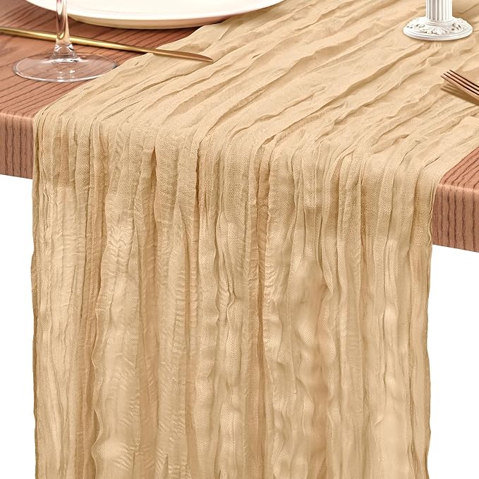 Showgeous 2 Pack Nude Cheesecloth Table Runners Boho Wedding Decor | Rustic - Image 9