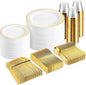 bUCLA 600Pcs White and Gold Plastic Plates by BUCLA