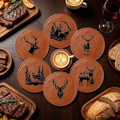 6 Packs Stag Pattern Leather Coaster - Image 3